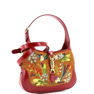 Jackie 1961 Hobo Embroidered Straw with Leather Small