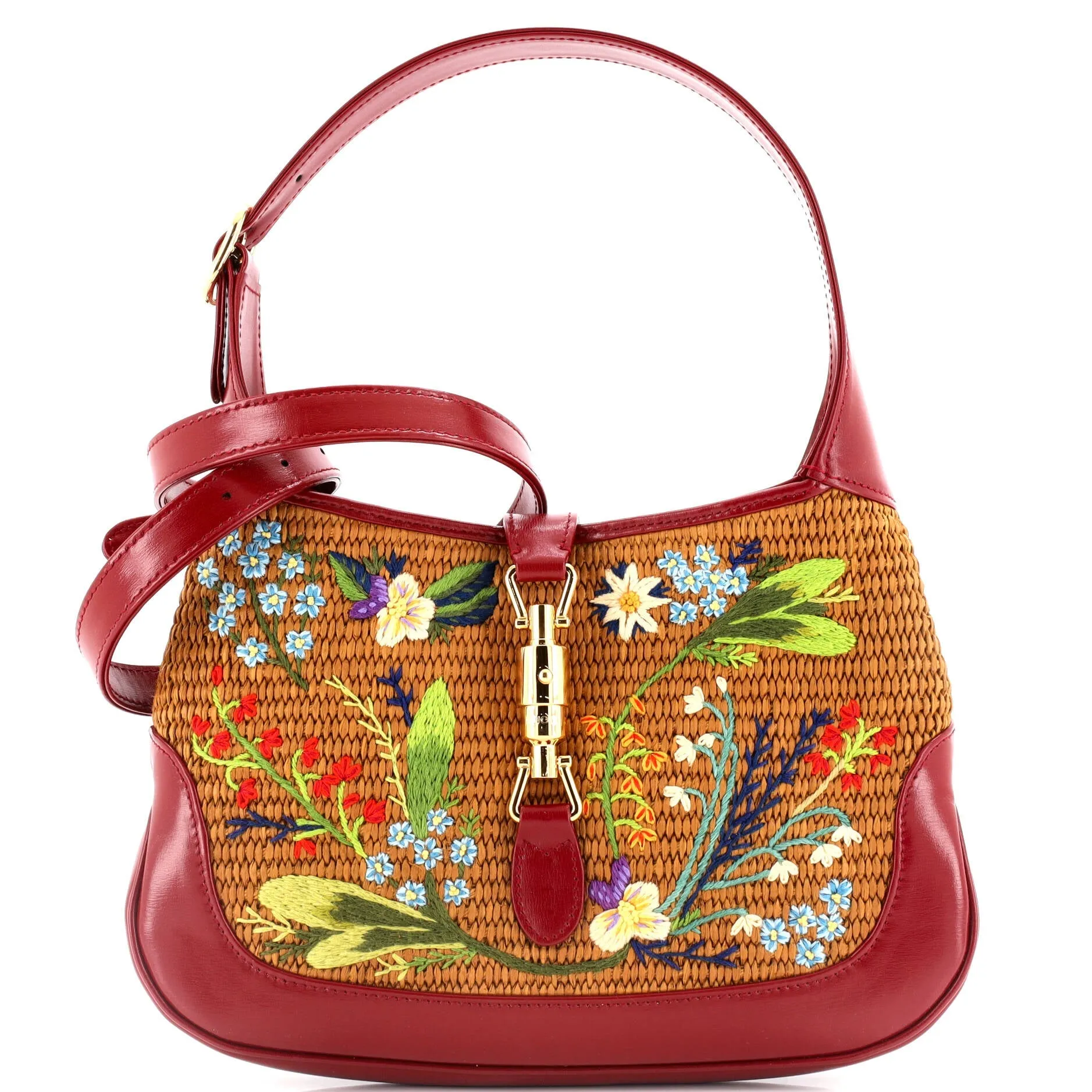 Jackie 1961 Hobo Embroidered Straw with Leather Small