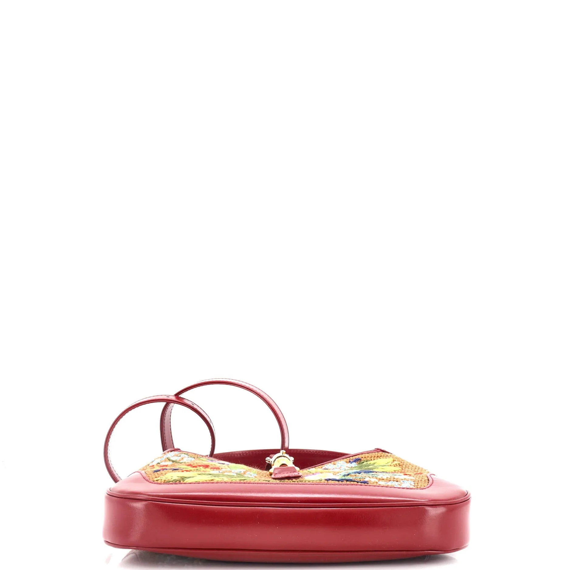 Jackie 1961 Hobo Embroidered Straw with Leather Small