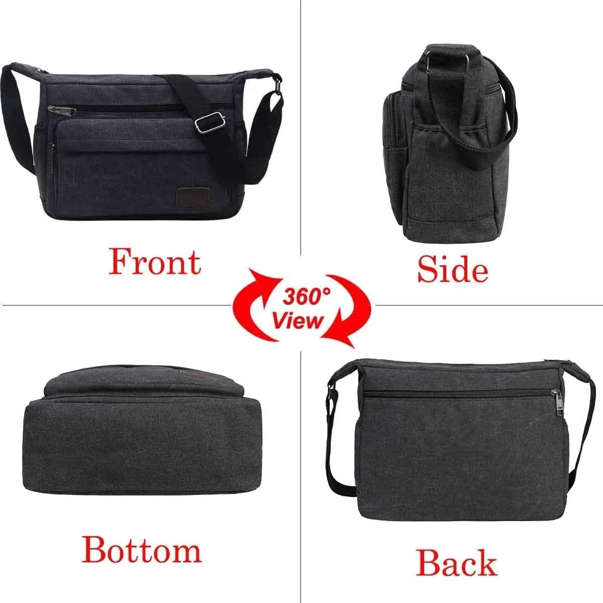 JAKAGO 13" Canvas Messenger Bag Multi Pockets Cross body Bag for Daily Use Satchel Bag for Business Travel