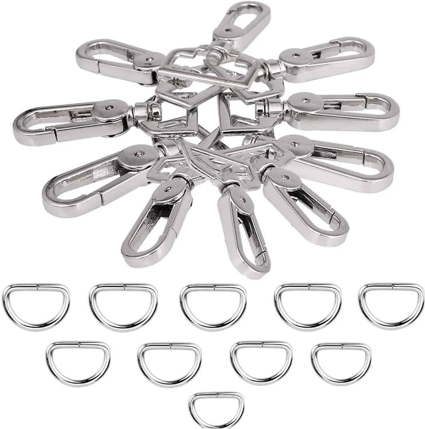 JAKAGO Swivel Lobster Clasps Clips and Slide Buckles and Metal D Ring Semi-Circular D Ring for Handbag Bags Cat Dog Collar Buckles Ring Hand DIY Accessories Dog Leash Hardware Craft Keychain Sewing
