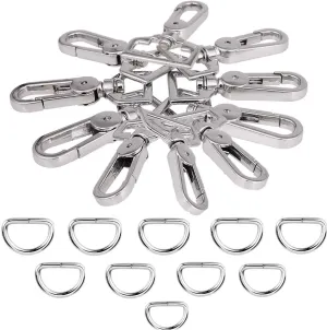 JAKAGO Swivel Lobster Clasps Clips and Slide Buckles and Metal D Ring Semi-Circular D Ring for Handbag Bags Cat Dog Collar Buckles Ring Hand DIY Accessories Dog Leash Hardware Craft Keychain Sewing