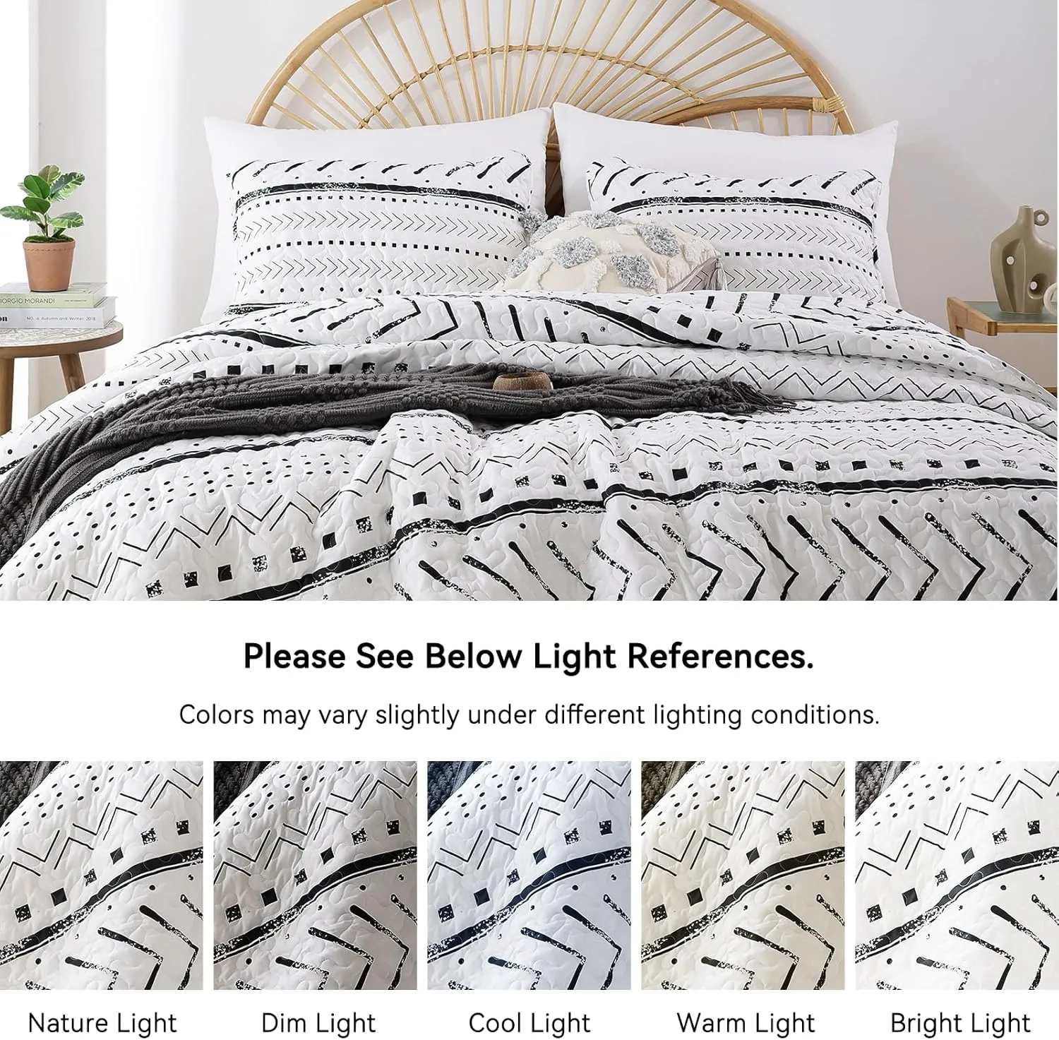 JANZAA Quilt Boho Bedding Set Queen Size – Lightweight Geometric Bedspread Coverlet, Soft Polyester Bedding Set for All Season, Machine Washable(Two Pillow Cases, White)