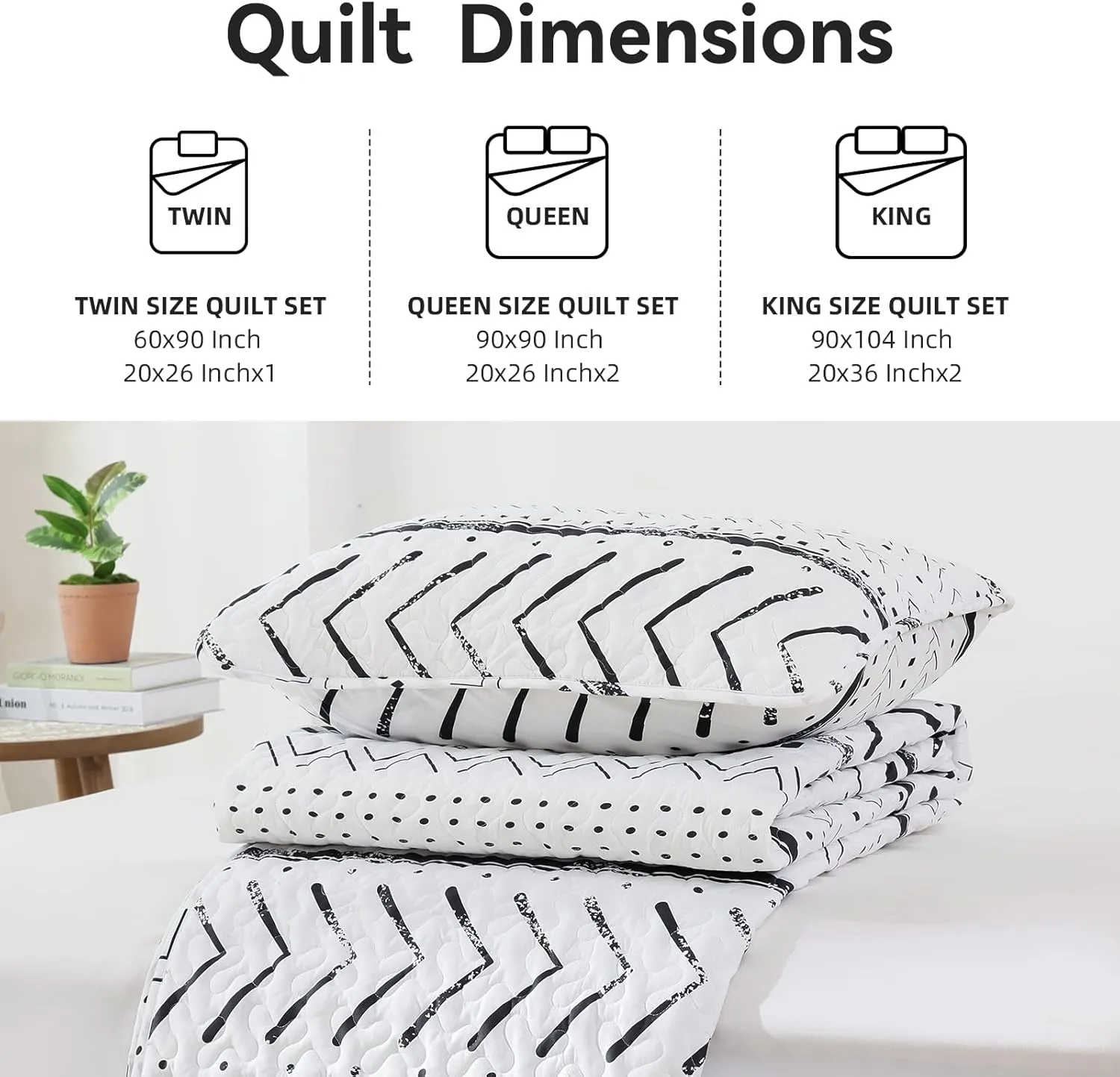 JANZAA Quilt Boho Bedding Set Queen Size – Lightweight Geometric Bedspread Coverlet, Soft Polyester Bedding Set for All Season, Machine Washable(Two Pillow Cases, White)