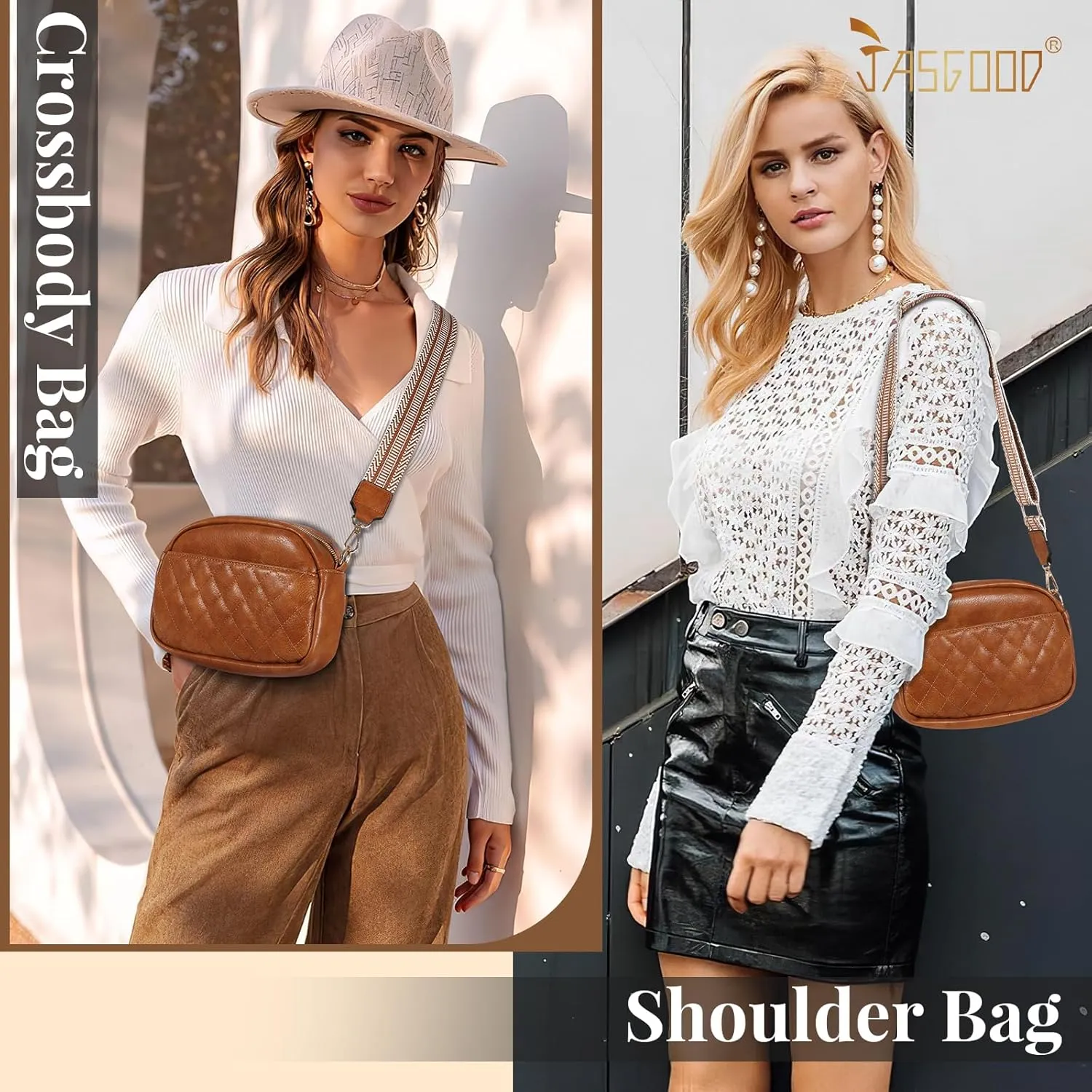 JASGOOD Crossbody Bags for Women, Leather Shoulder Purse and Handbags with Adjustable Strap