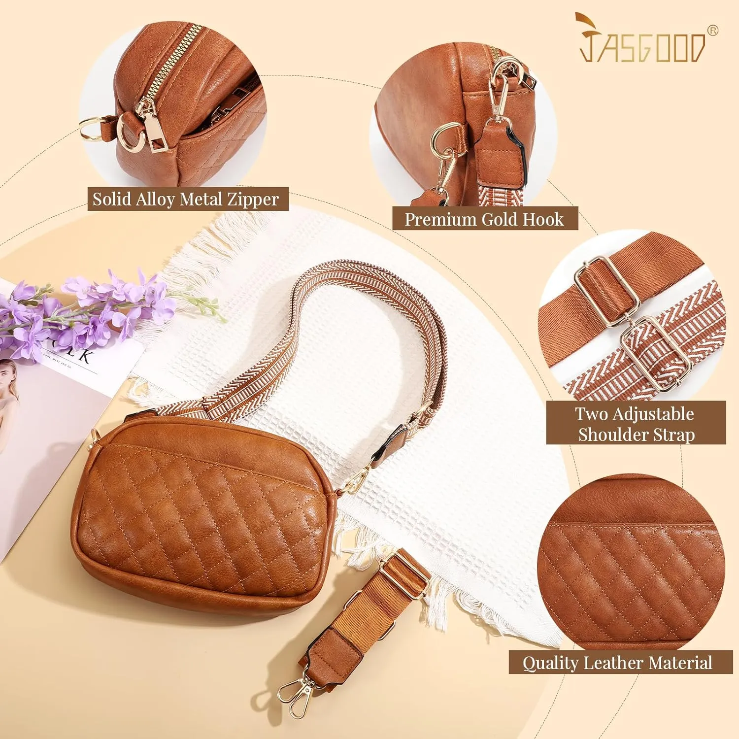 JASGOOD Crossbody Bags for Women, Leather Shoulder Purse and Handbags with Adjustable Strap