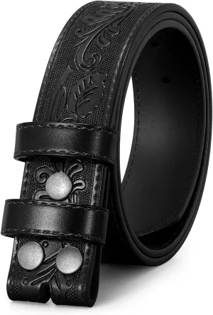 JASGOOD Mens Western Leather Belt Strap Without Buckle 1.5" Vintage Replacement Cowboy Leather Belt Strap with Snap on Buckle