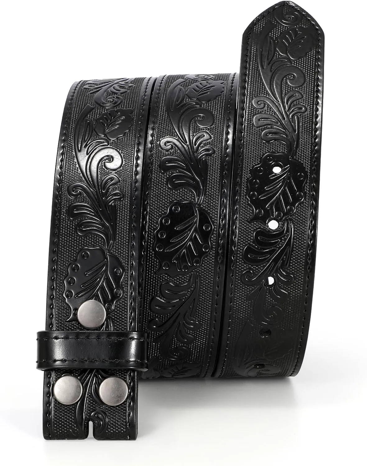 JASGOOD Mens Western Leather Belt Strap Without Buckle 1.5" Vintage Replacement Cowboy Leather Belt Strap with Snap on Buckle