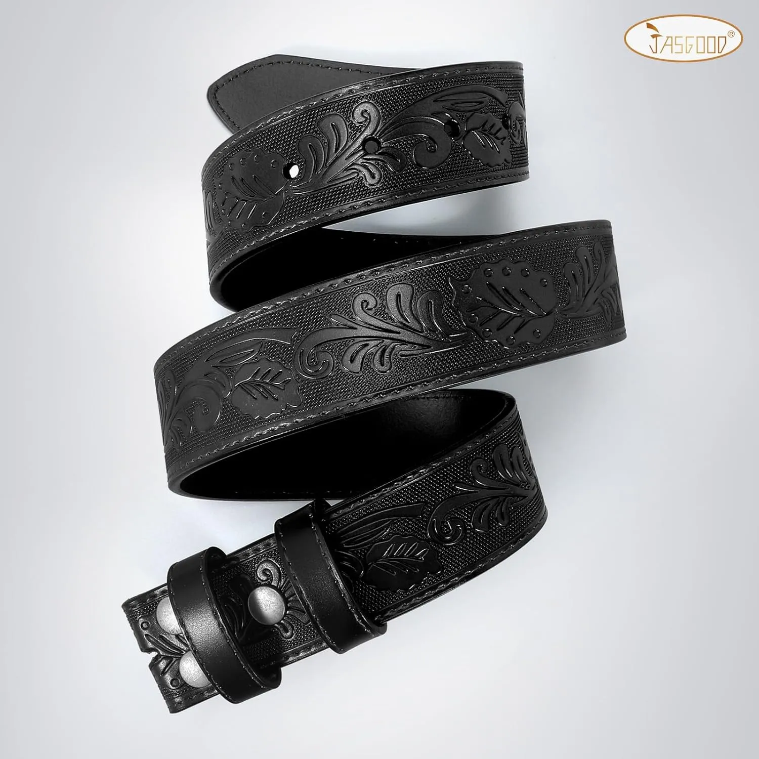 JASGOOD Mens Western Leather Belt Strap Without Buckle 1.5" Vintage Replacement Cowboy Leather Belt Strap with Snap on Buckle