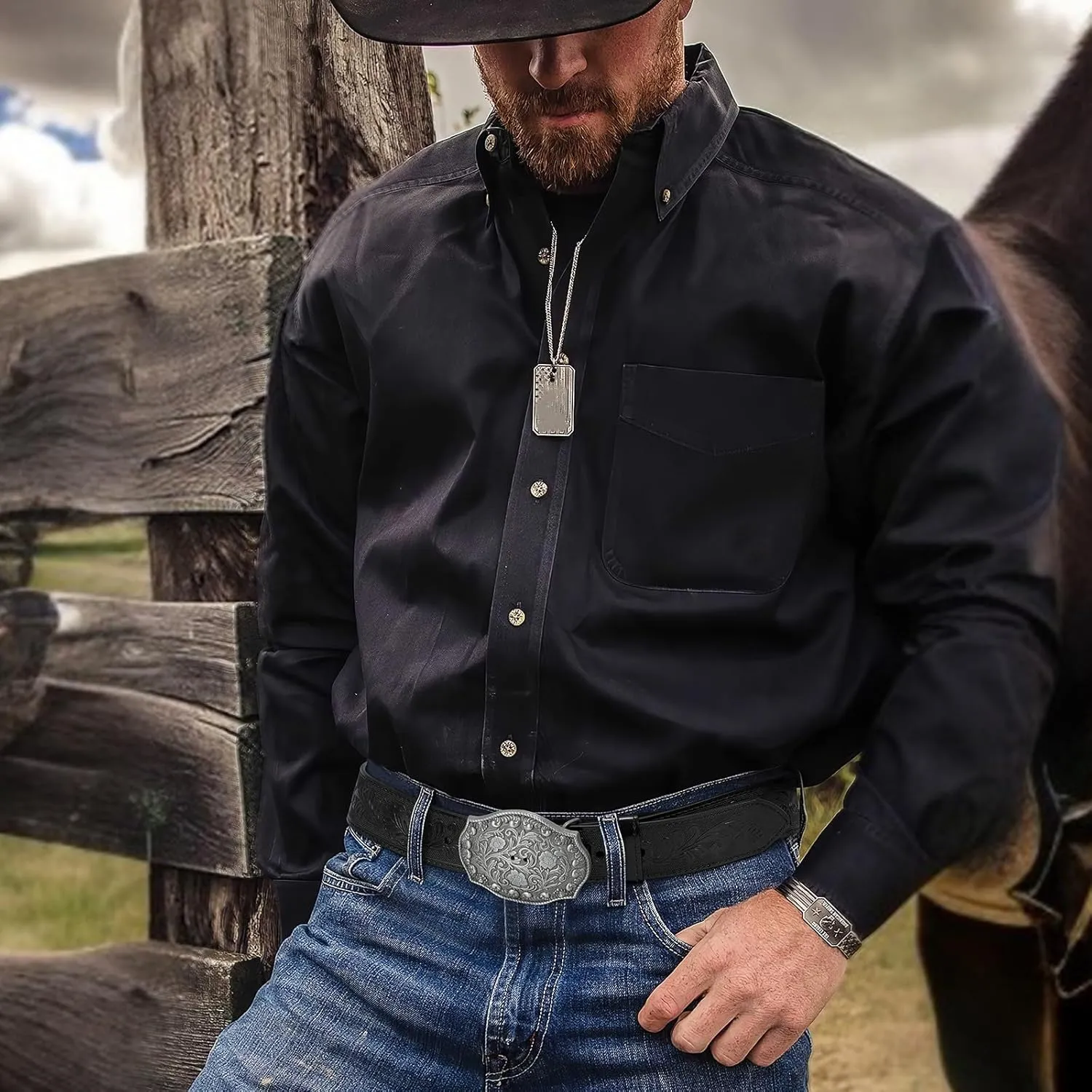 JASGOOD Mens Western Leather Belt Strap Without Buckle 1.5" Vintage Replacement Cowboy Leather Belt Strap with Snap on Buckle