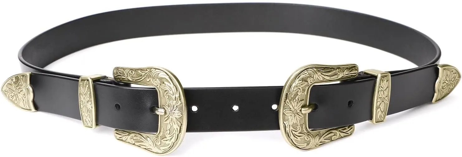 JASGOOD Women Leather Belts Ladies Vintage Western Design Black Waist Belt for Pants Dresses