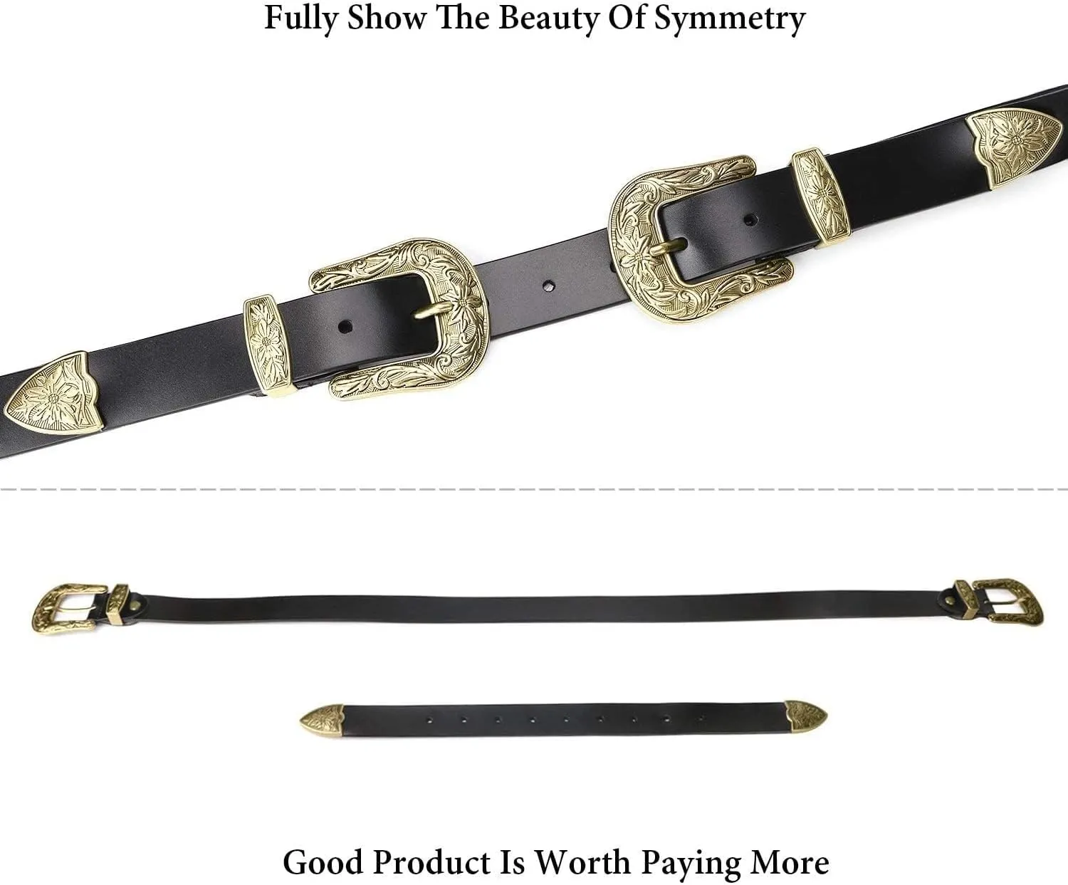 JASGOOD Women Leather Belts Ladies Vintage Western Design Black Waist Belt for Pants Dresses