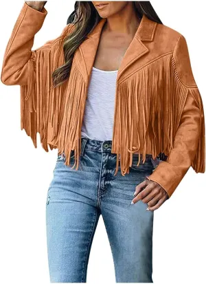 JEGULV Fashion Fringe Vest for Women,Womens Sleeveless Suede Faux Tassels Cardigans Ethnic Open Front Western Cowgirl Tops