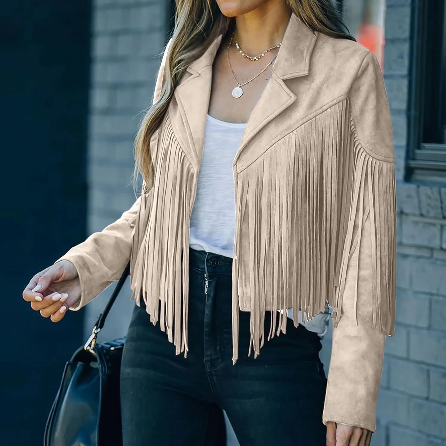 JEGULV Fashion Fringe Vest for Women,Womens Sleeveless Suede Faux Tassels Cardigans Ethnic Open Front Western Cowgirl Tops