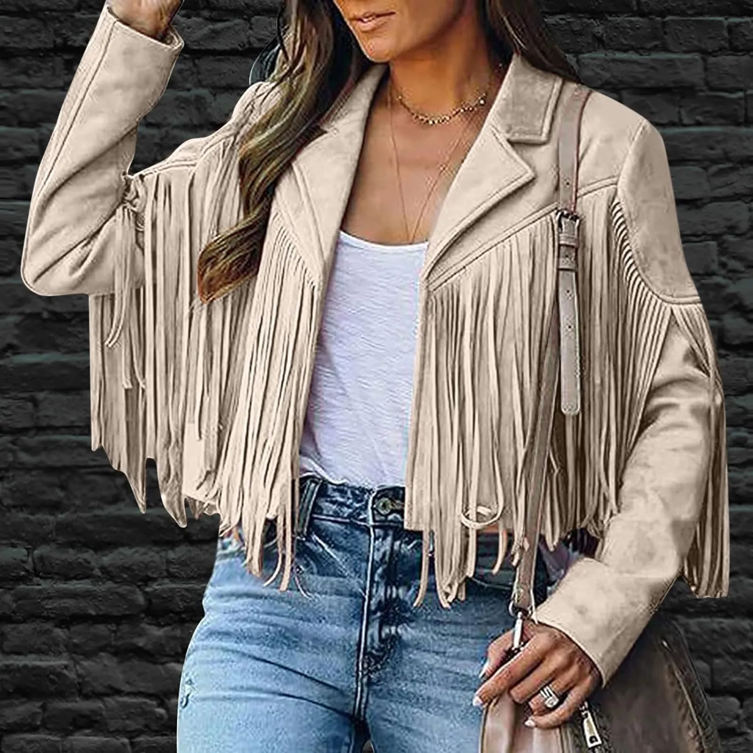 JEGULV Fashion Fringe Vest for Women,Womens Sleeveless Suede Faux Tassels Cardigans Ethnic Open Front Western Cowgirl Tops
