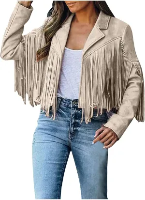 JEGULV Fashion Fringe Vest for Women,Womens Sleeveless Suede Faux Tassels Cardigans Ethnic Open Front Western Cowgirl Tops