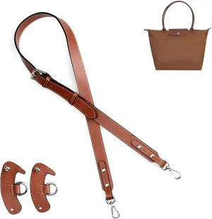 jiesinlov Cowhide Bag Straps Replacement Crossbody Adjustable Shoulder Strap for Small Le Pliage (Brown Leather Silver Buckles)