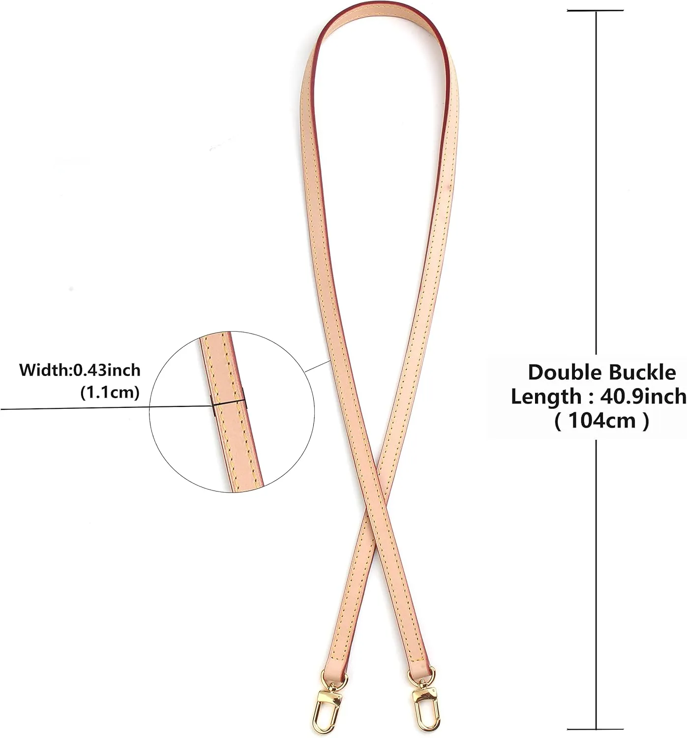 Jiesinlov Vachetta Leather Replacement Crossbody Bags Strap Shoulder Strap for Multi Pochette Accessories (0.43Width Double Buckles 40.9Length)