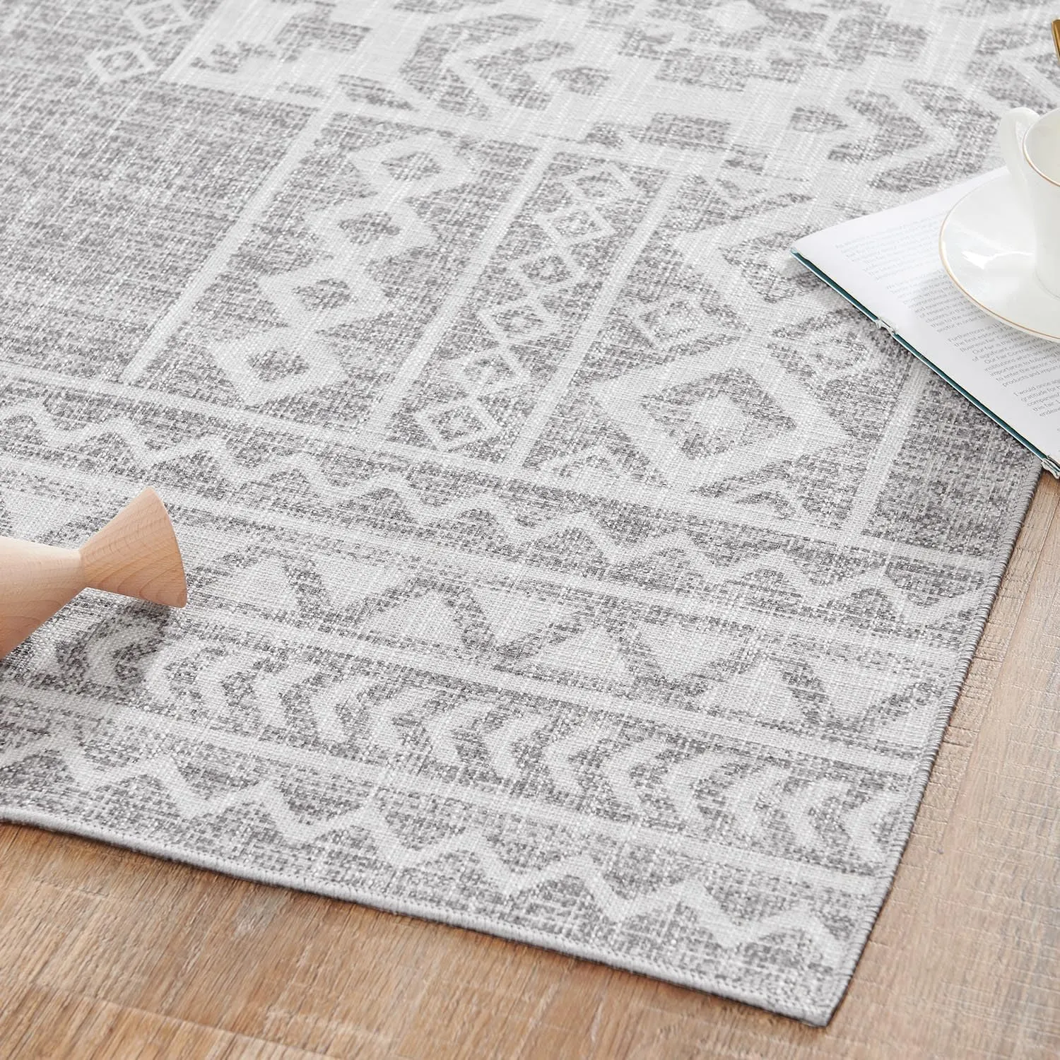 jinchan Runner Rug - 3x10 Vintage Hallway Kitchen Runner, Ultra-Thin Washable Rug, Boho Mat Geometric, Non-Slip Non-Shedding Carpet for Bedroom Living Room Stairway(3x10ft, Grey Ivory)