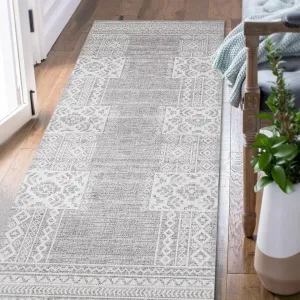jinchan Runner Rug - 3x10 Vintage Hallway Kitchen Runner, Ultra-Thin Washable Rug, Boho Mat Geometric, Non-Slip Non-Shedding Carpet for Bedroom Living Room Stairway(3x10ft, Grey Ivory)