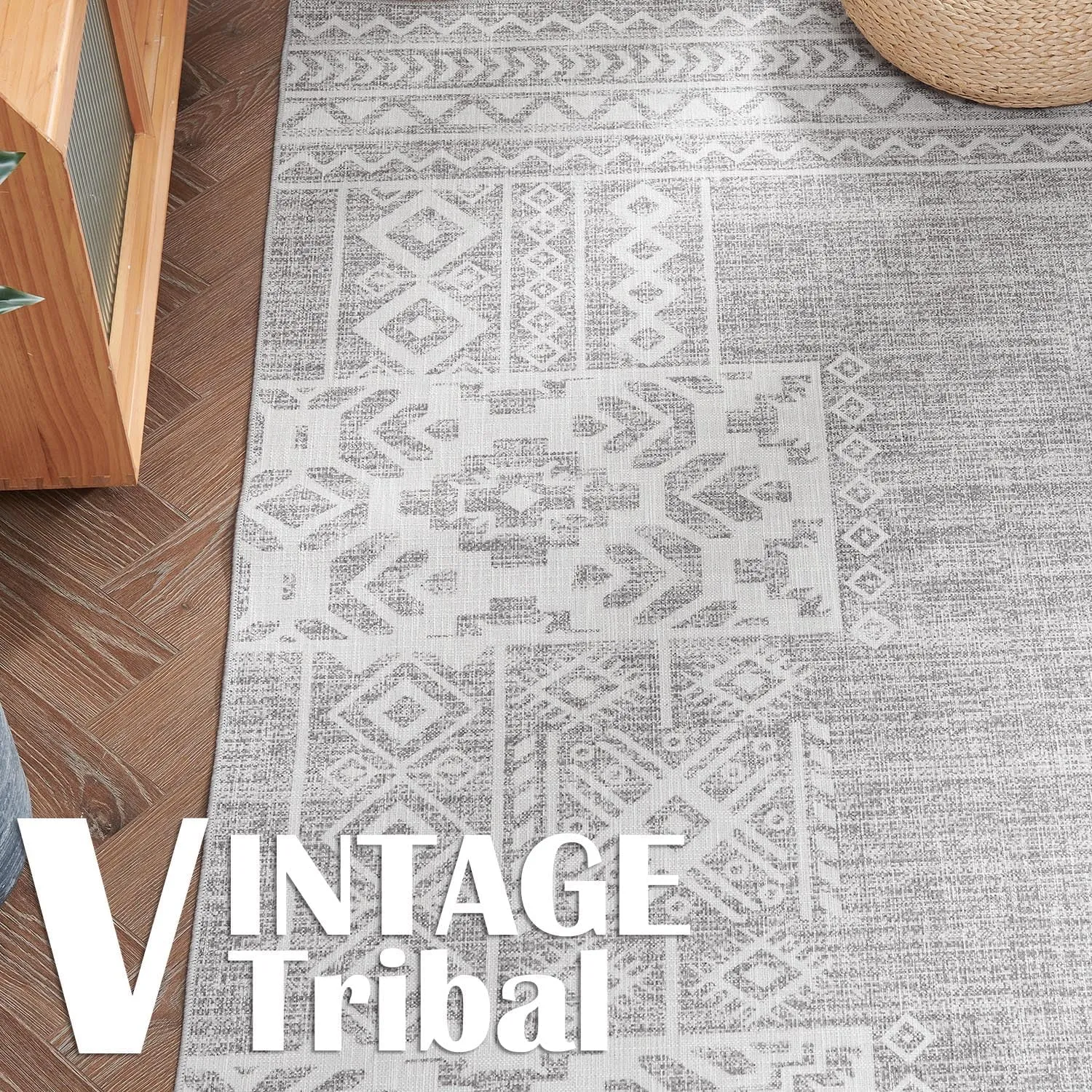 jinchan Runner Rug - 3x10 Vintage Hallway Kitchen Runner, Ultra-Thin Washable Rug, Boho Mat Geometric, Non-Slip Non-Shedding Carpet for Bedroom Living Room Stairway(3x10ft, Grey Ivory)