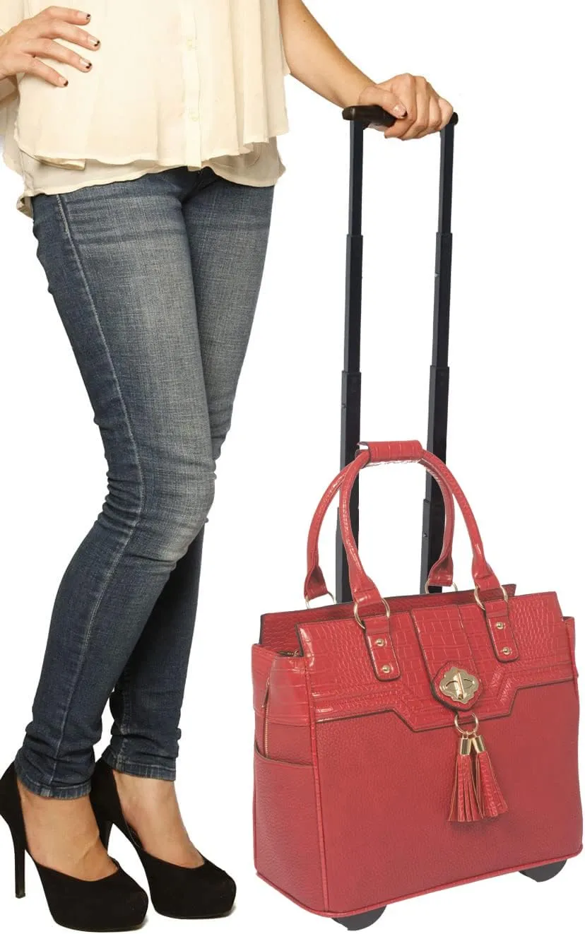 JKM and Company Alligator Compatible With Computer iPad, Laptop Tablet Rolling Tote Bag Briefcase Carryall Bag
