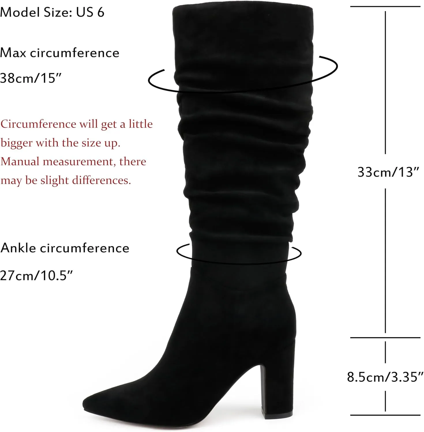 JOY IN LOVE Women's High Block Heel Wrinkled Slouchy Zipper Knee High Boots