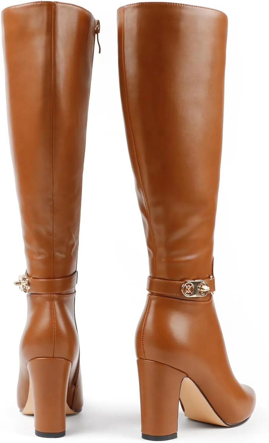 JOY IN LOVE Women's High Block Heel Wrinkled Slouchy Zipper Knee High Boots