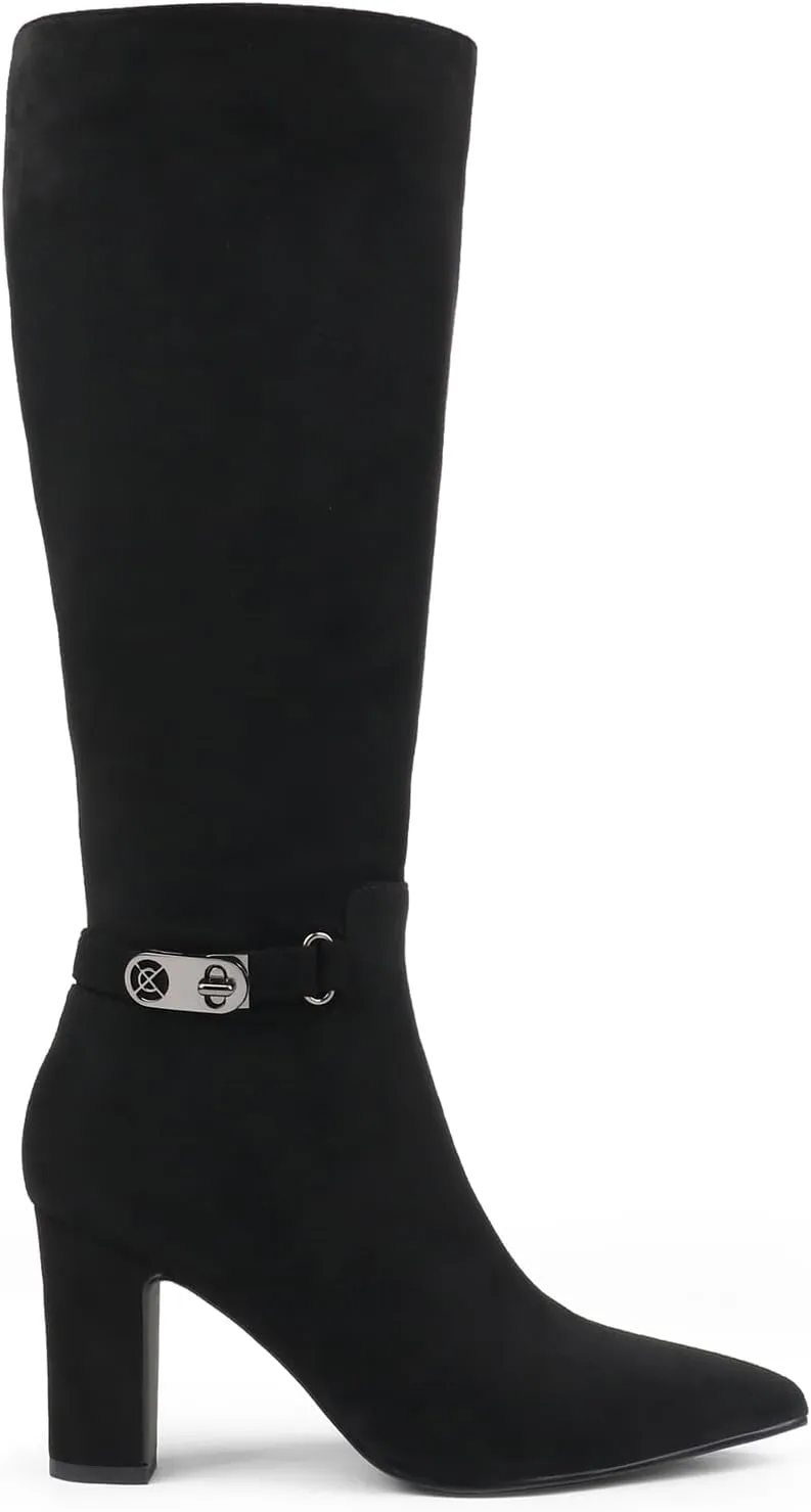 JOY IN LOVE Women's High Block Heel Wrinkled Slouchy Zipper Knee High Boots