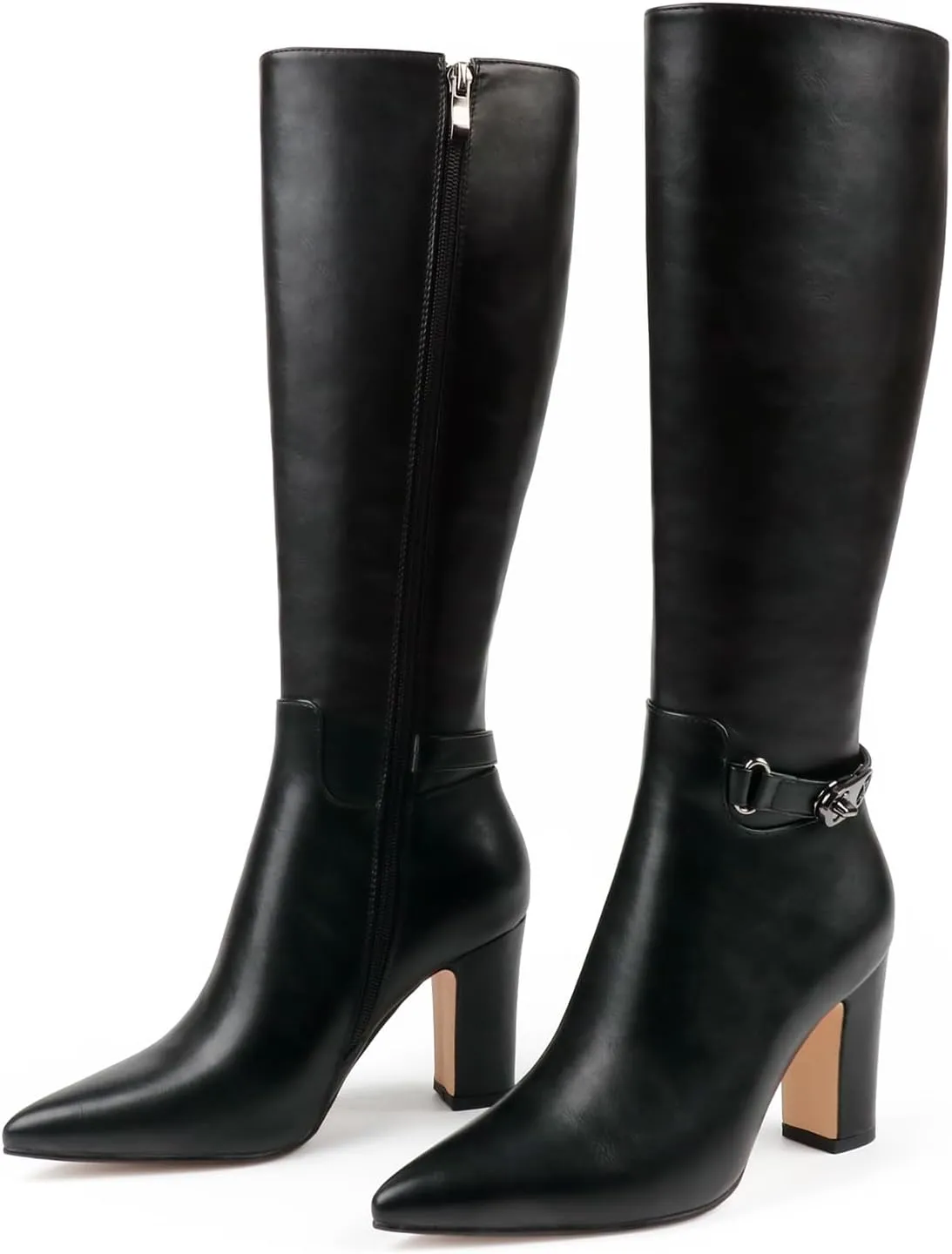 JOY IN LOVE Women's High Block Heel Wrinkled Slouchy Zipper Knee High Boots