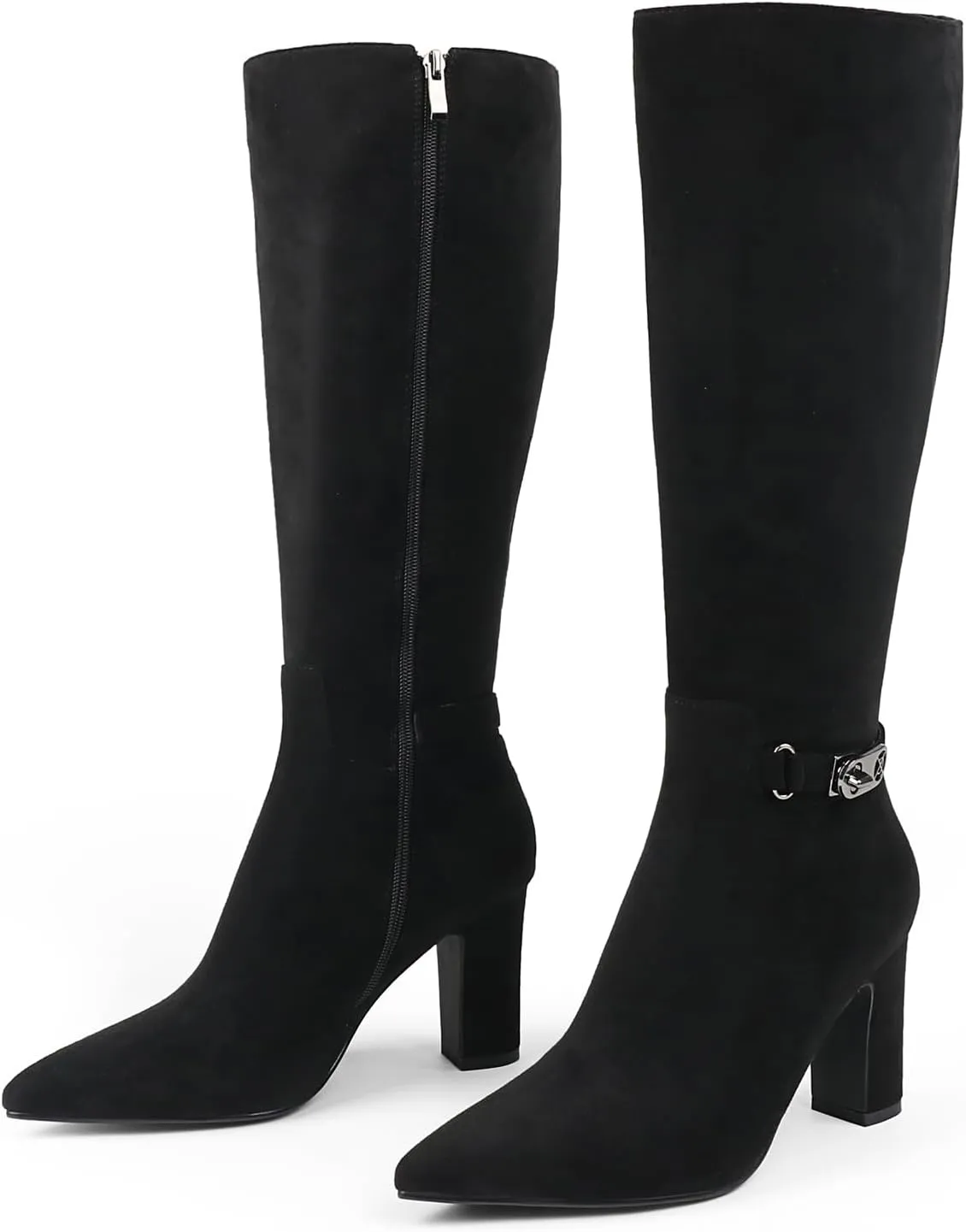 JOY IN LOVE Women's High Block Heel Wrinkled Slouchy Zipper Knee High Boots