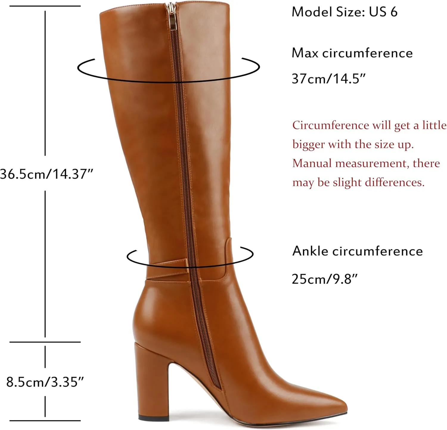 JOY IN LOVE Women's High Block Heel Wrinkled Slouchy Zipper Knee High Boots
