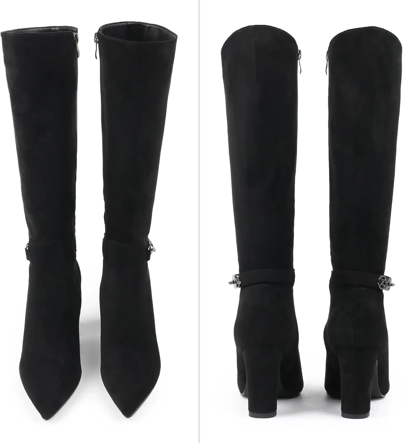 JOY IN LOVE Women's High Block Heel Wrinkled Slouchy Zipper Knee High Boots