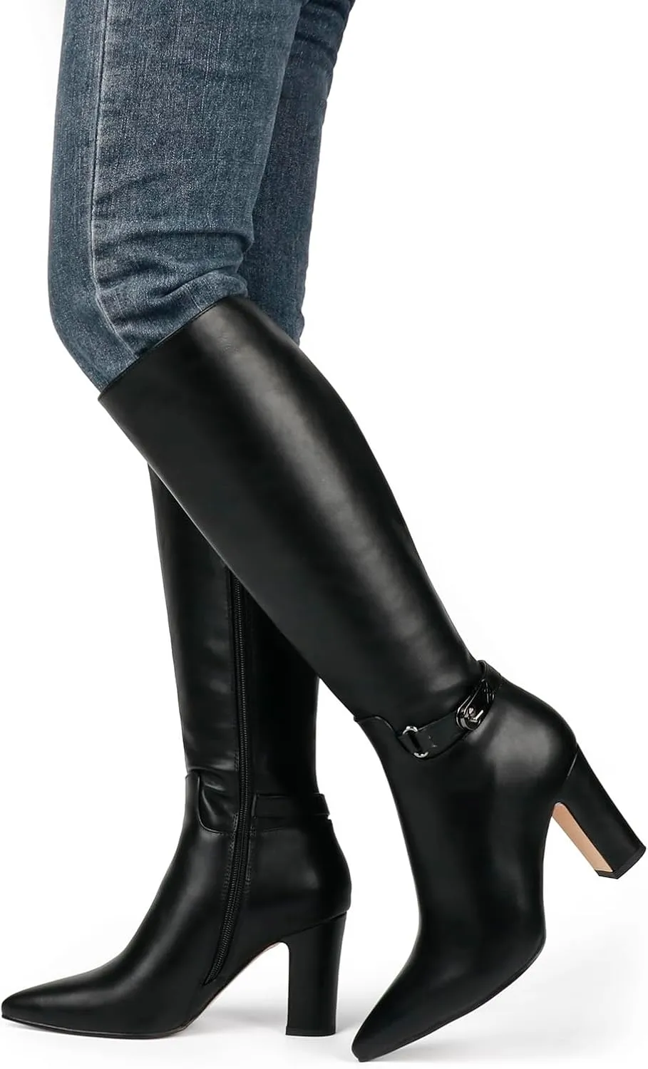JOY IN LOVE Women's High Block Heel Wrinkled Slouchy Zipper Knee High Boots