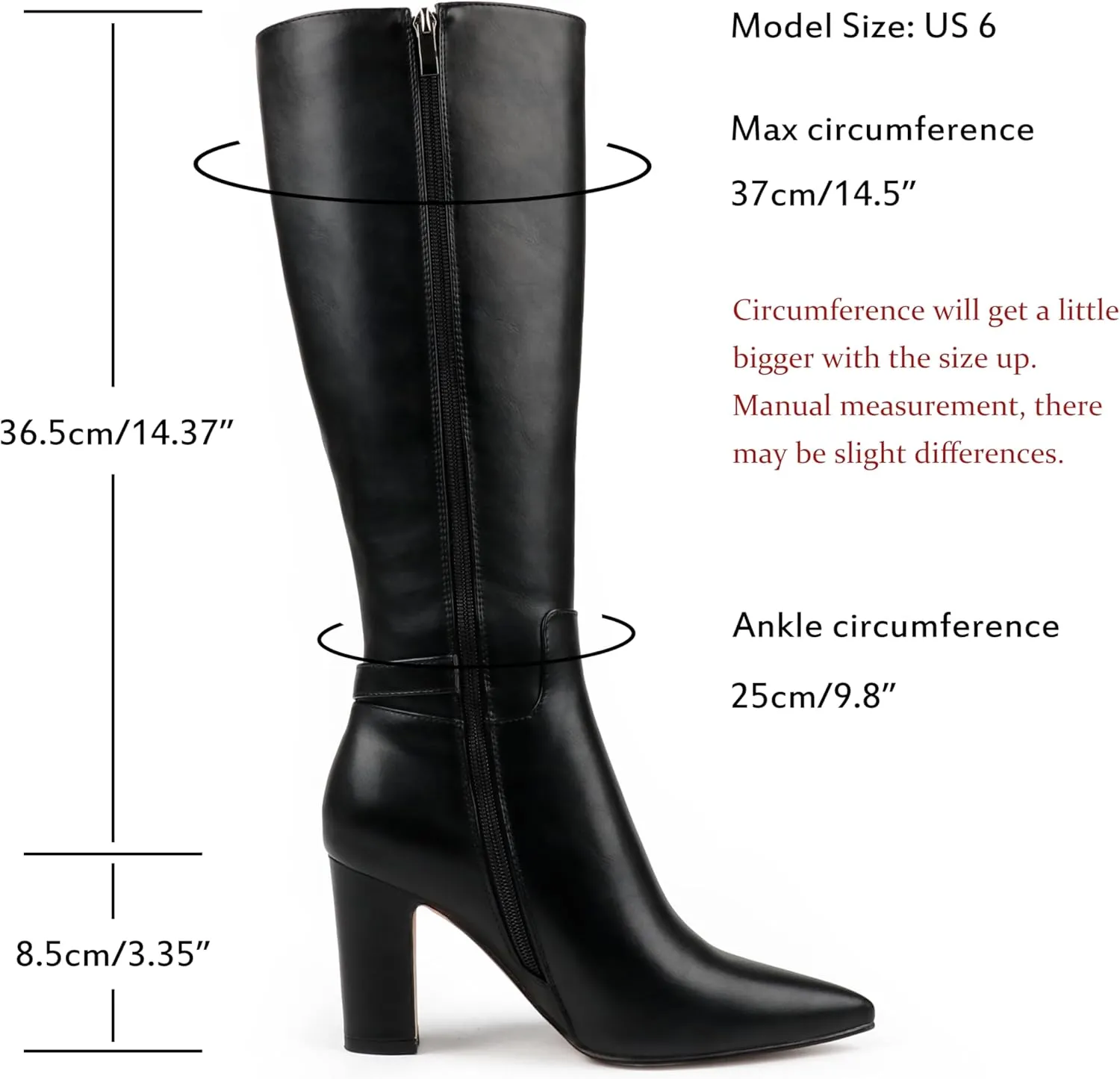 JOY IN LOVE Women's High Block Heel Wrinkled Slouchy Zipper Knee High Boots