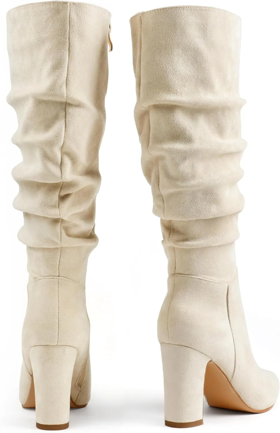 JOY IN LOVE Women's High Block Heel Wrinkled Slouchy Zipper Knee High Boots