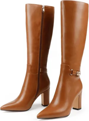 JOY IN LOVE Women's High Block Heel Wrinkled Slouchy Zipper Knee High Boots