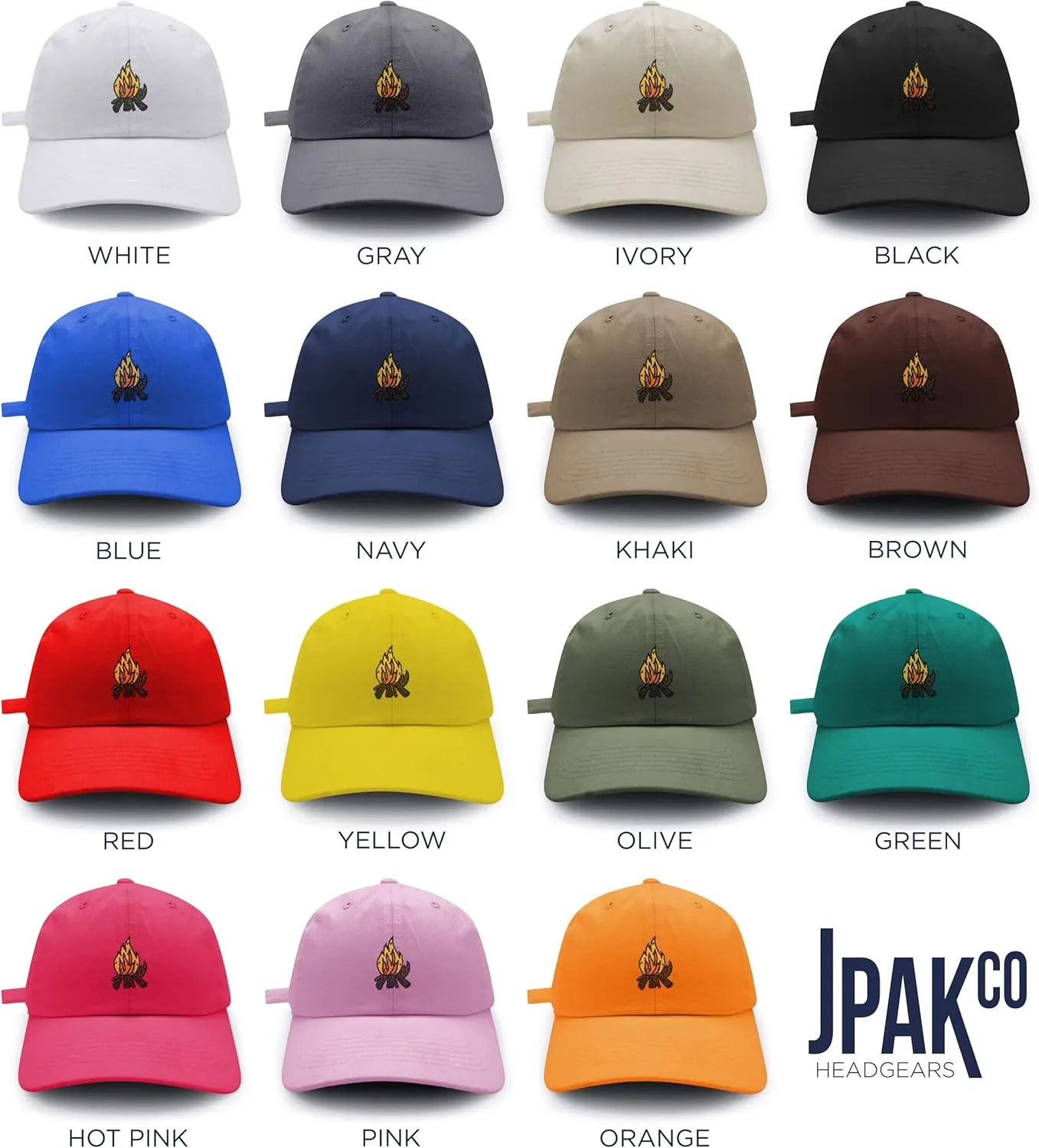 JPAK Camp Fire Baseball Cap Embroidered Cotton Dad Hat - Wood, Pit