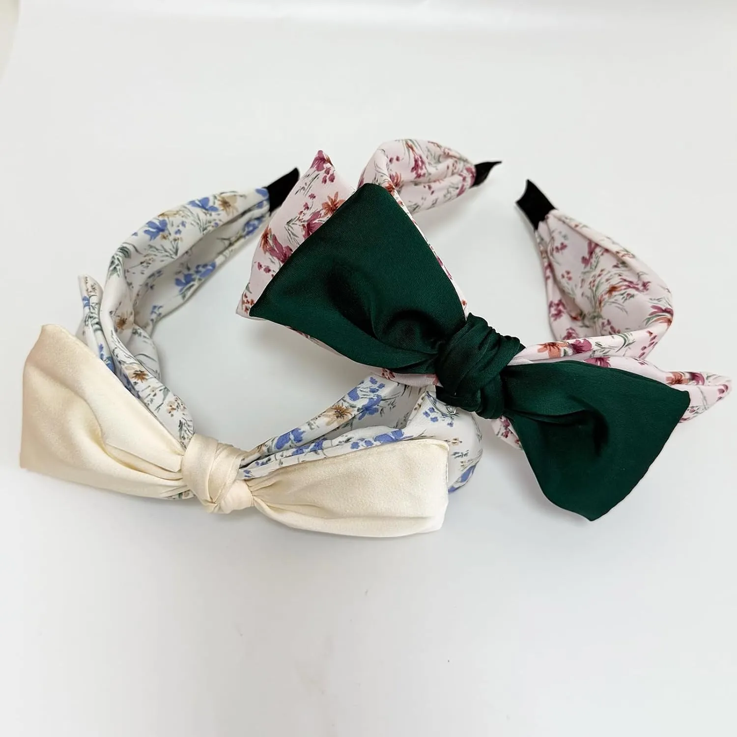 Jseng 3Packs Knotted Headbands for Women, Bow Headbands, Floral Bandana, Cute Rabbit Ear Hairbands Beige, Pink, Black