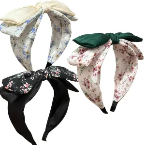 Jseng 3Packs Knotted Headbands for Women, Bow Headbands, Floral Bandana, Cute Rabbit Ear Hairbands Beige, Pink, Black