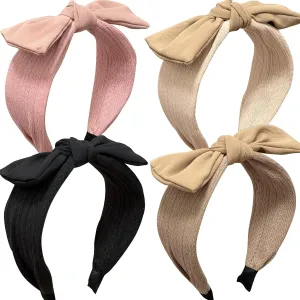 Jseng 4Packs Knotted Headbands for Women, Bow Headbands, Floral Bandana, Cute Rabbit Ear Hairbands Khaki, Camel, Pink, Black