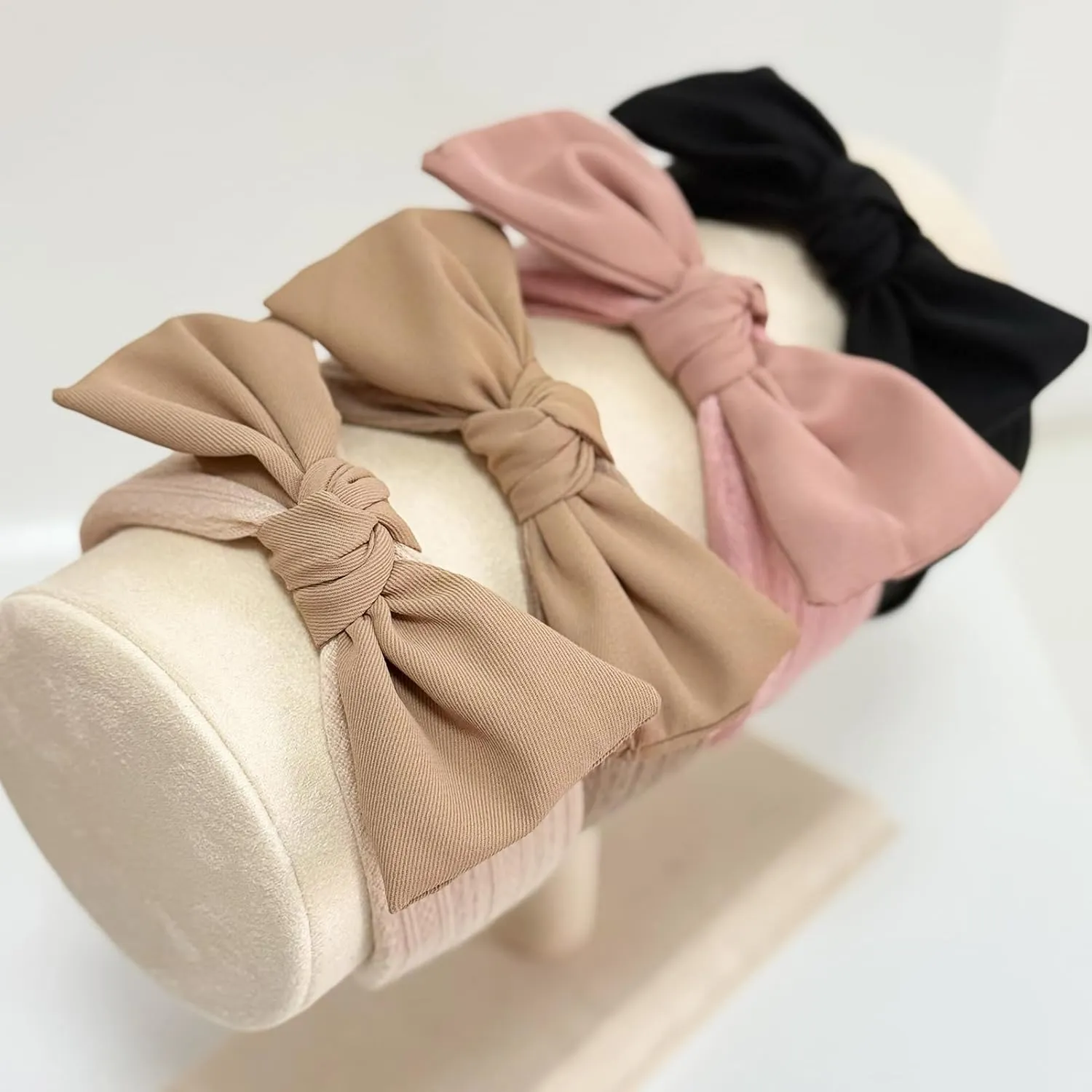 Jseng 4Packs Knotted Headbands for Women, Bow Headbands, Floral Bandana, Cute Rabbit Ear Hairbands Khaki, Camel, Pink, Black