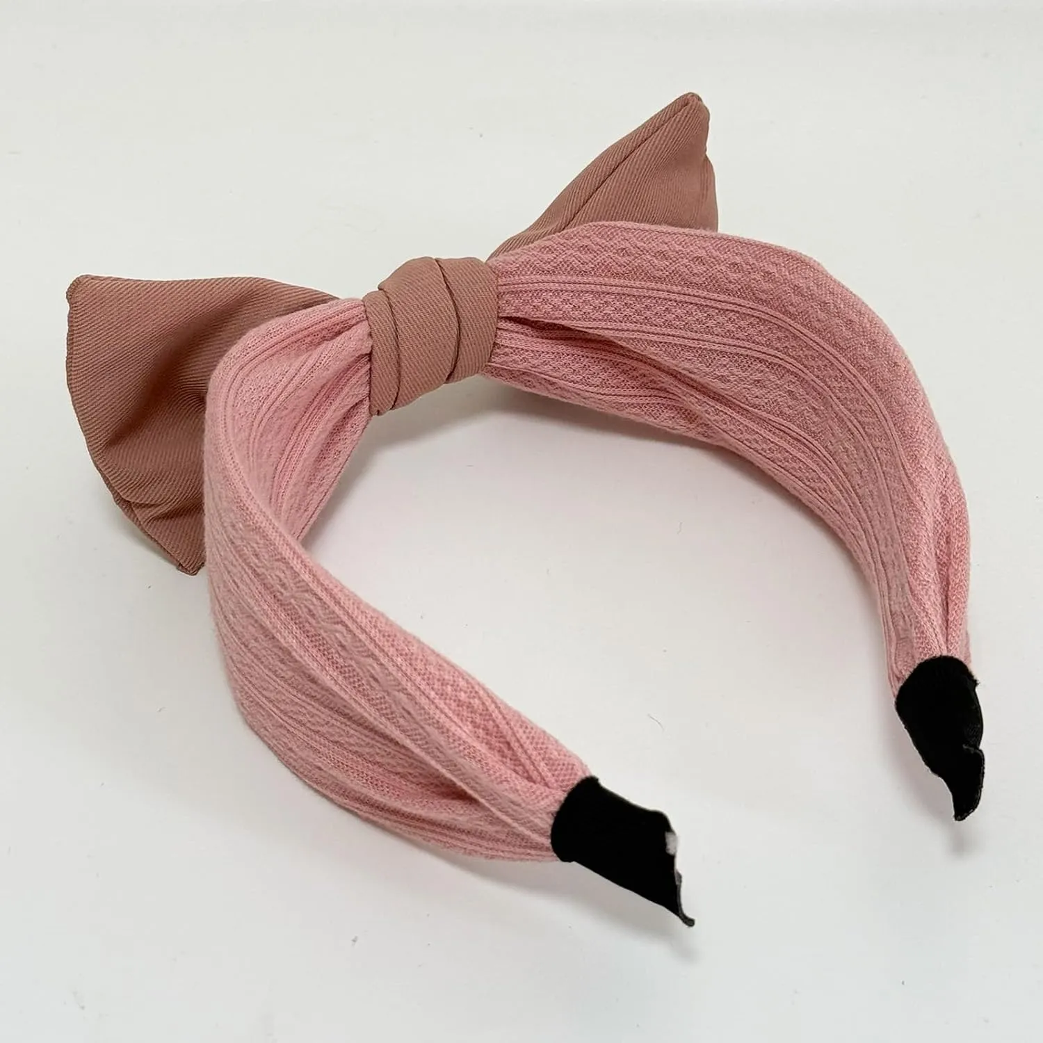 Jseng 4Packs Knotted Headbands for Women, Bow Headbands, Floral Bandana, Cute Rabbit Ear Hairbands Khaki, Camel, Pink, Black