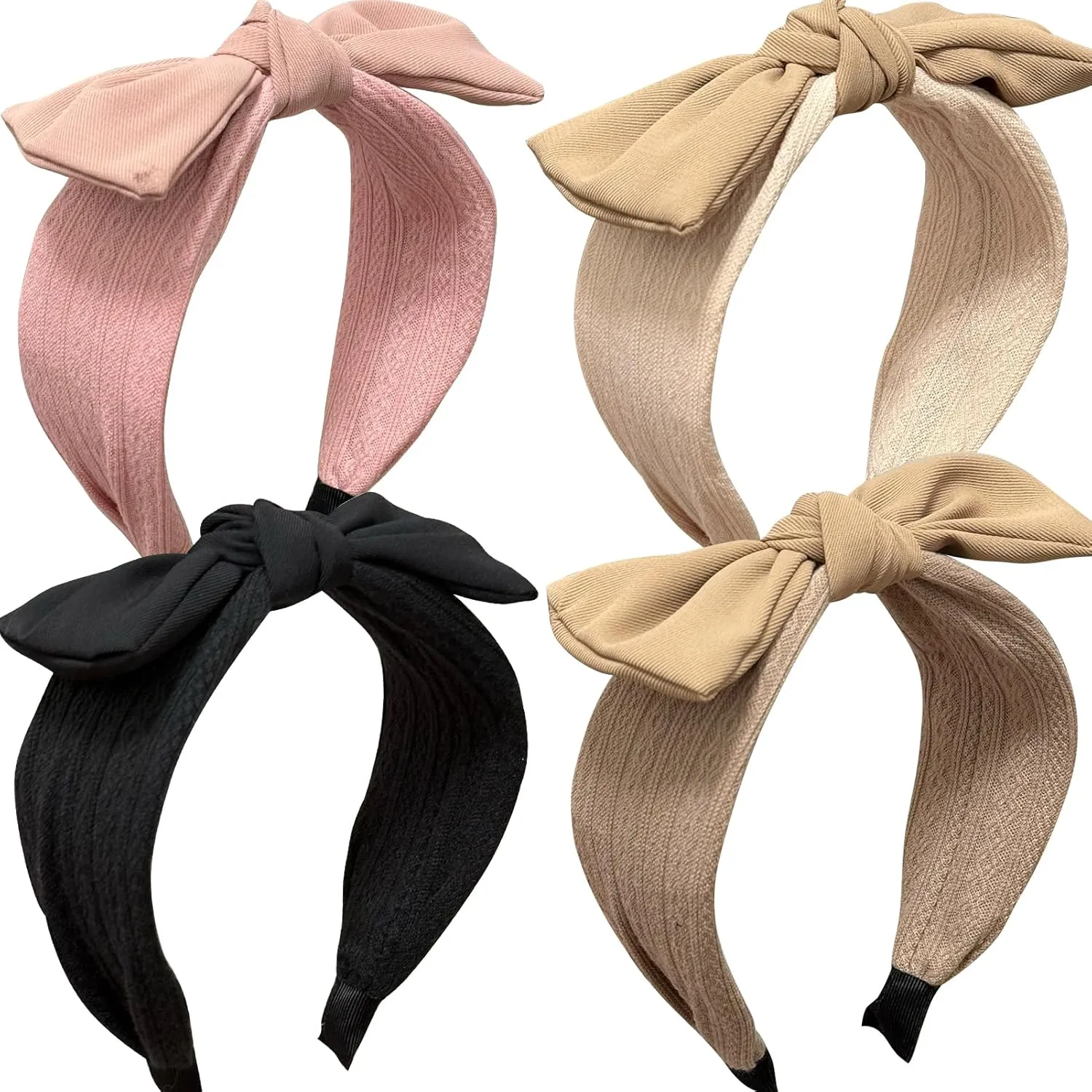 Jseng 4Packs Knotted Headbands for Women, Bow Headbands, Floral Bandana, Cute Rabbit Ear Hairbands Khaki, Camel, Pink, Black