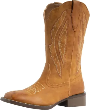 J's.o.l.e Women's Cowboy Boots Square Toe Wide Calf Cowgirl Boots Western Work Boots Embroidered