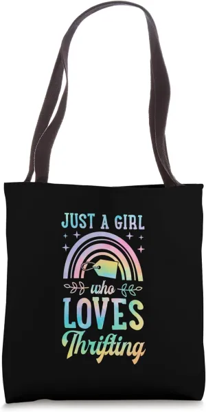 Just A Girl Who Loves Thrifting Bohemian Rainbow Boho Style Tote Bag