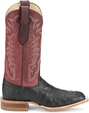 Justin Boots Mens Chisolm Full Quill Ostrich Embroidered Square Toe Pull On Dress Boots Mid Calf - Black, Red - Size 9.5 EE