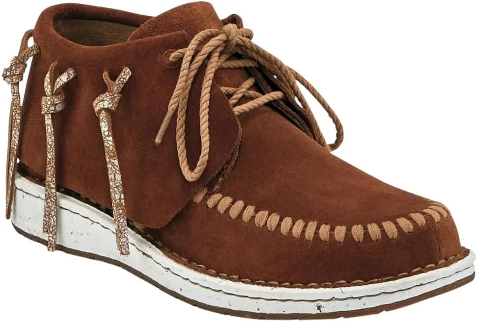 Justin Boots Womens Teepee Fringe Round Toe Moccasin Casual Boots Ankle - Brown