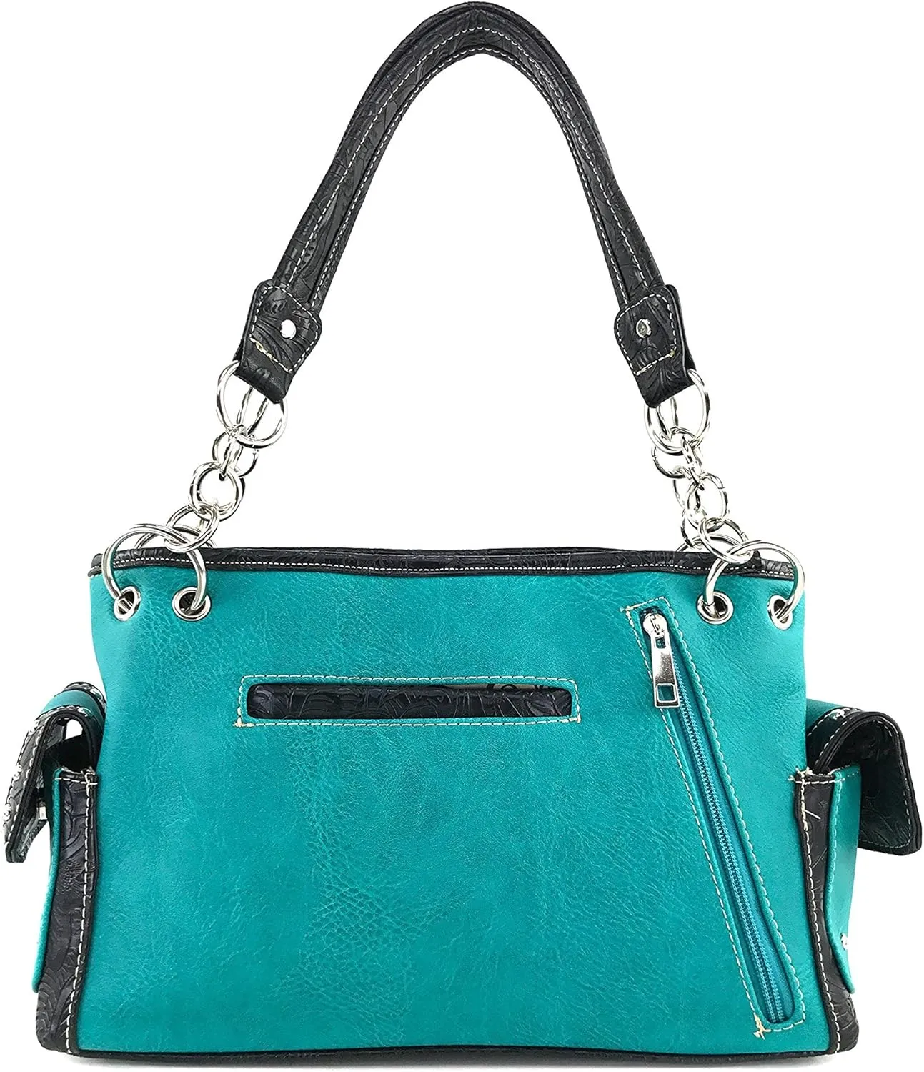 Justin West Floral Concho Tooled Leather Western Concealed Carry Handbag Purse