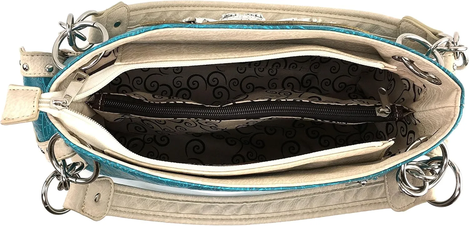 Justin West Floral Concho Tooled Leather Western Concealed Carry Handbag Purse